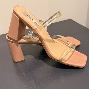 Steve Madden Nude Block Heel Sandals with Clear Straps